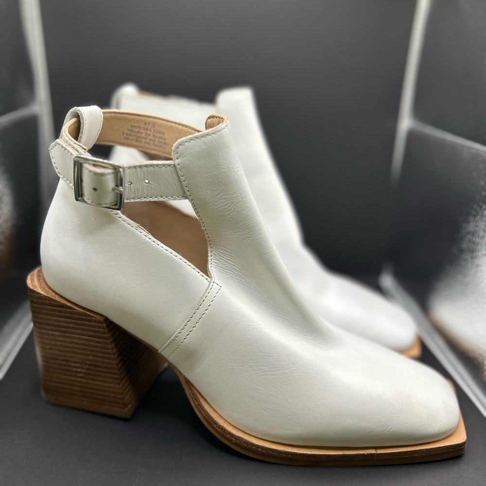 Free People Shoe Brady Buckle Cut Out White Leather Heeled Boots